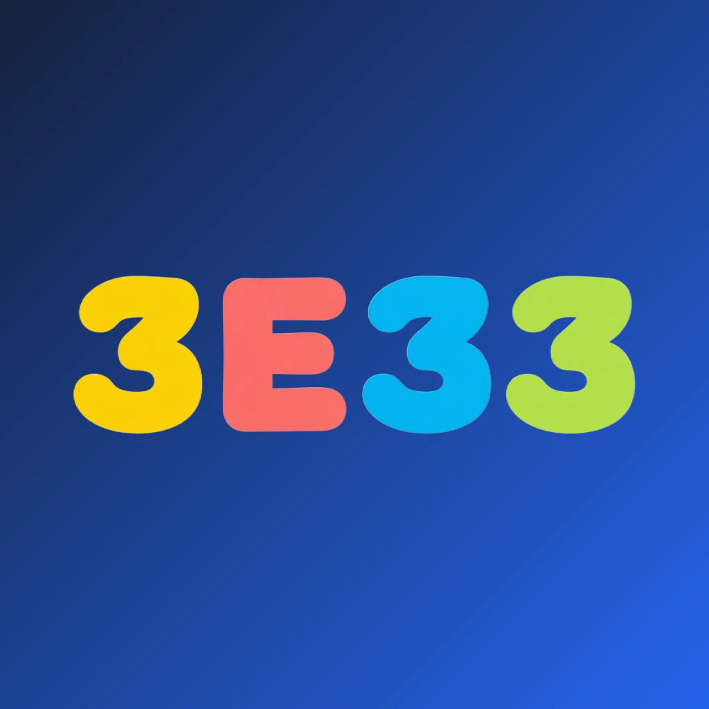 3E33 playful entertainment logo with bright colors and rounded typography in a joyful modern style, horizontal rectangular wordmark logo with a transparent background